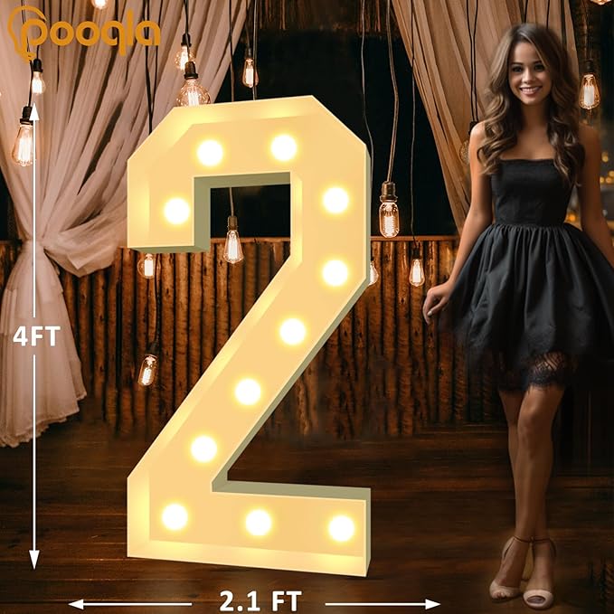 Marquee Number Decorations, 4 FT Mosaic LED Light Up, Warm or Cool White