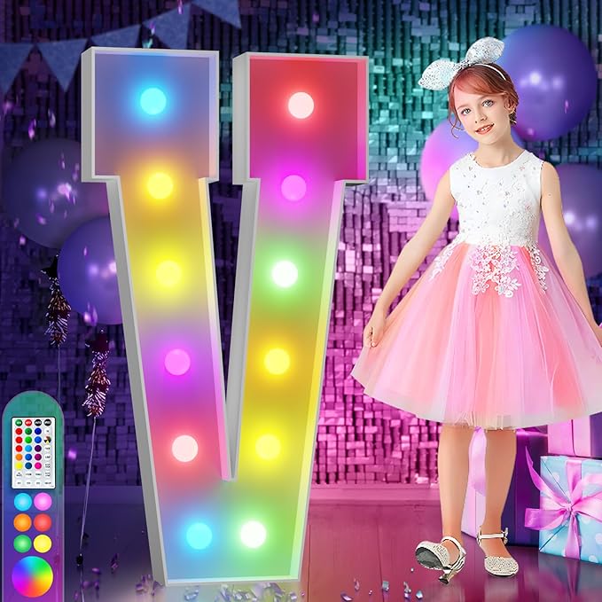 Party Decoration Light Up Marquee Letter V, 4 Ft Foam, 16 Colors