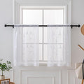 VISIONTEX White Sheer Voile Curtains, Decorative Leaves Embroidery Faux Linen Rod Pocket Window Drapes for Home Kitchen, Living Room and Bedroom 26 x 36 Inch, Set of 2 Curtain Panels