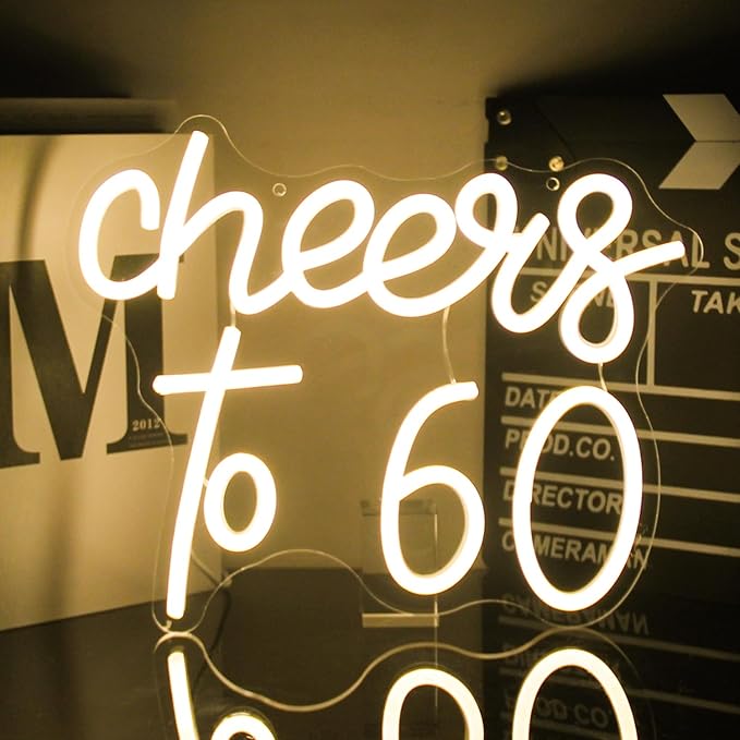 Lighted Neon Sign for 60th Birthday, Warm White Acrylic LED Decor