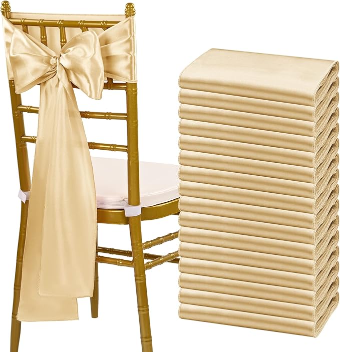 Dining Chair Sashes 60 Pack Champagne Satin 7 x 108 Inch Bows