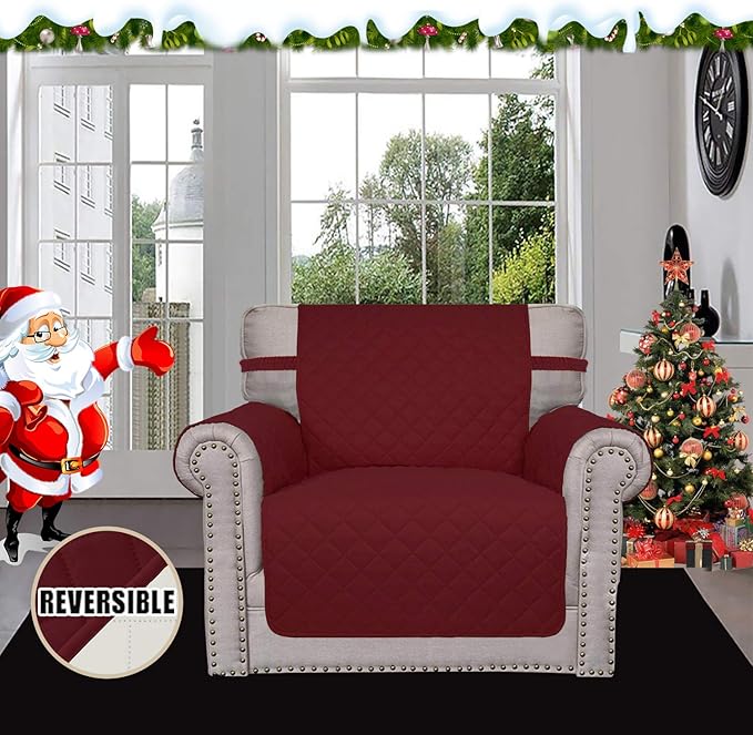 Sofa Slipcover Reversible, Water Resistant Microfiber, Christmas Red/Ivory