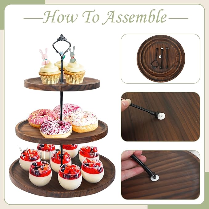 LARDUX Wooden Dessert Table Display Set - 4 Tier Cupcake Stand, 3 Tier Dessert Stand, 2Pcs Round Serving Trays,1Pcs Rectangular Trays for Party, Wedding, Baby Shower