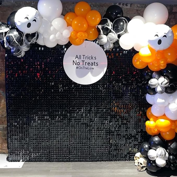 Qcity Black Shimmer Wall Backdrop 36PCS, Black Back Not See-Through Design, Square Sequin Glitter Backdrop Panel, Perfect for Outdoor Events, Birthdays, Wedding and Party Decoration