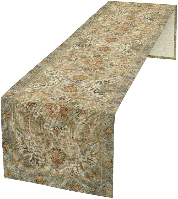 Vintage Boho Floral Table Runner, Rustic Old Farmhouse Yellow Retro Flower Pattern for Home Kitchen Table Decor Dining Coffee Room Party Decor 13x108in