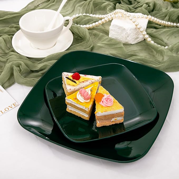 Disposable Plates, 60 Count Green Square Plastic, BPA-Free