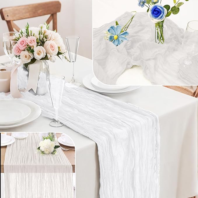 Cheesecloth Table Runner 10FT (35x120 Inch) - 6 Pack White Boho Gauze Fabric Cheese Cloth Table Runner Rustic Sheer Table Runners Cheesecloth for Wedding, Bridal Shower, Birthday Party Decor