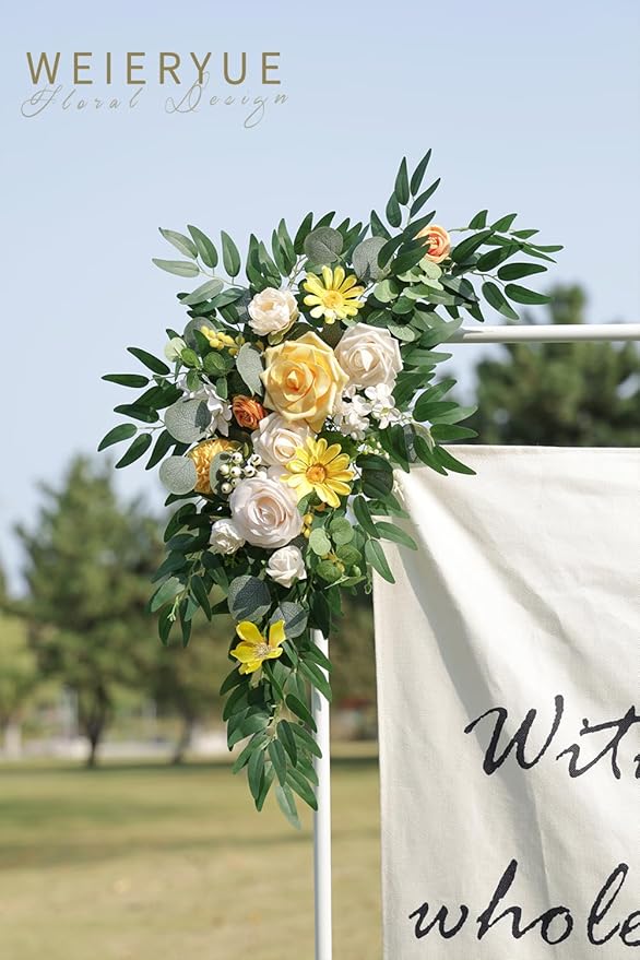 Artificial Flower Swag Kit, Creamy Yellow Silk Arch Flowers, Pack of 2