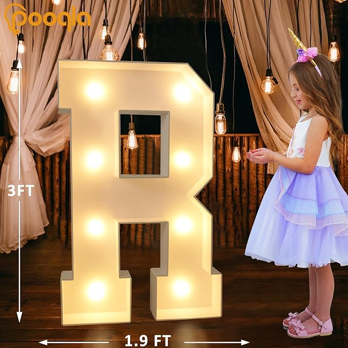 Decorations: 3ft LED Marquee Letter R with Warm and Cold White Lights