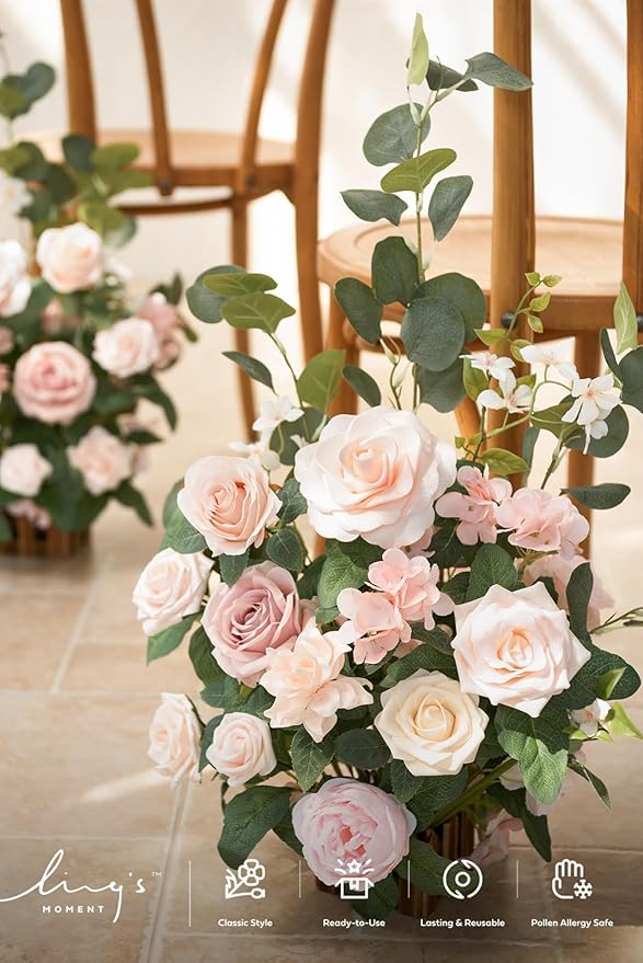 Artificial Flower Arrangements, Set of 4, 17.5 Inch Tall Blush Pink Wedding