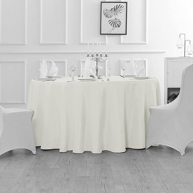 Round Tablecloth 2-Pack, Ivory Polyester, Waterproof and Wrinkle Free