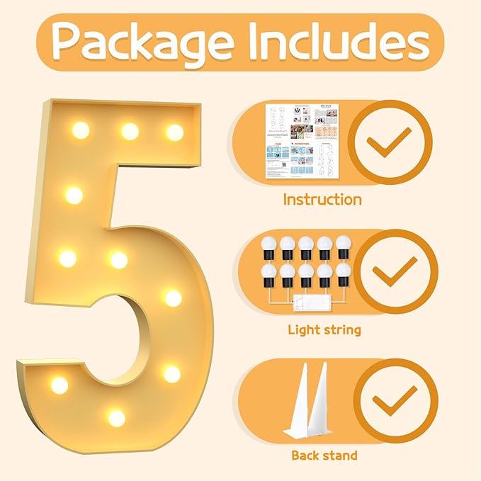 Balloons: 4 Feet Tall Light Up Marquee Number 5 Party Sign