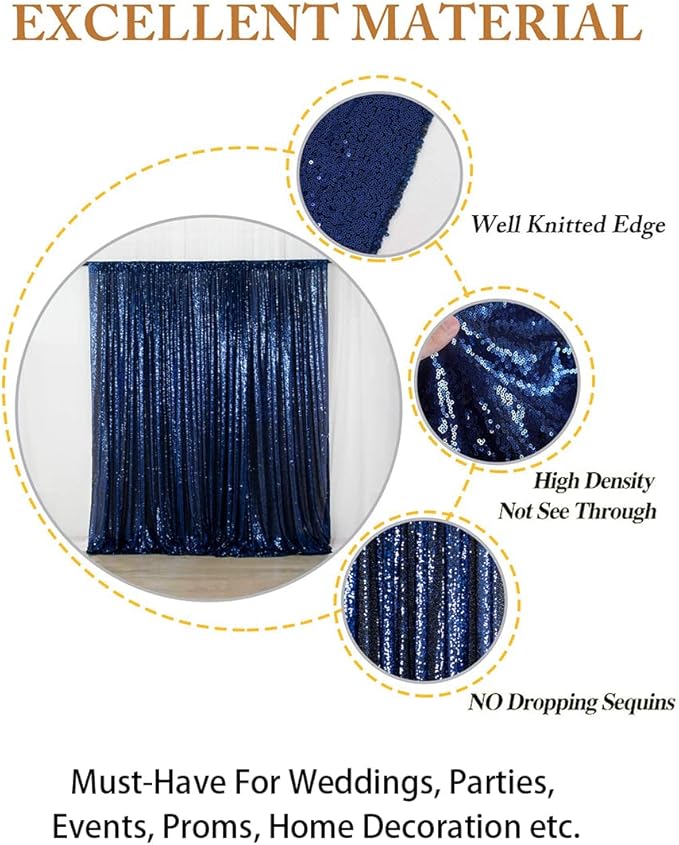 Backgrounds - Navy Sequin Photo Backdrop, 8FT x 10FT, Mesh with Rod Pocket