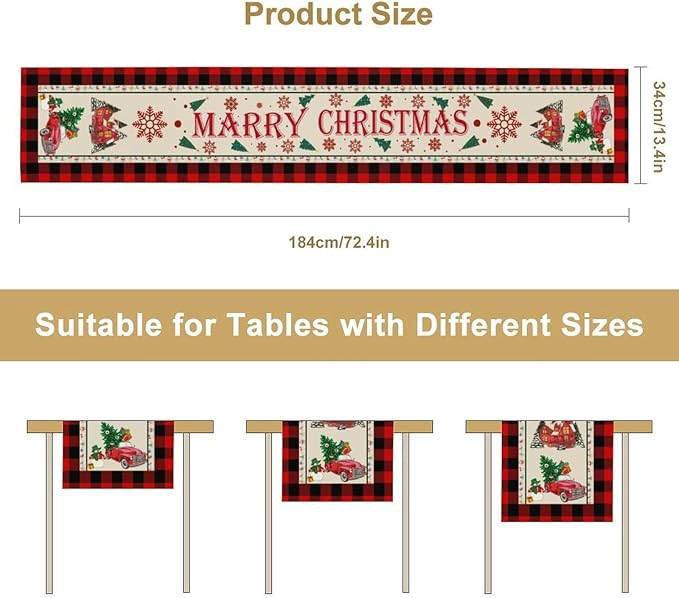 Merry Christmas Table Runner,Winter Xmas Holiday Table Cloth Kitchen Dining Table Decoration for Home Party Decor 13x108 Inch