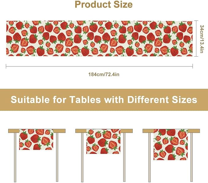 Strawberry Table Runner,Spring Summer Fruit Print Table Runner for Kitchen Dining Table Home Party Decoration 13x120 Inch