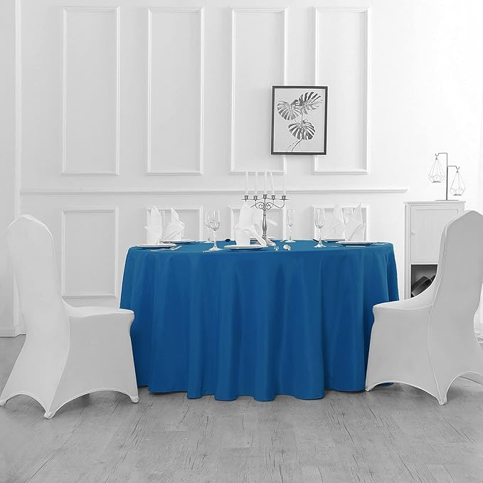 132 inch Round Tablecloth Washable Polyester Table Cloth Decorative Table Cover for Wedding Party Dining Banquet（132 inch, Mediterranean Blue）