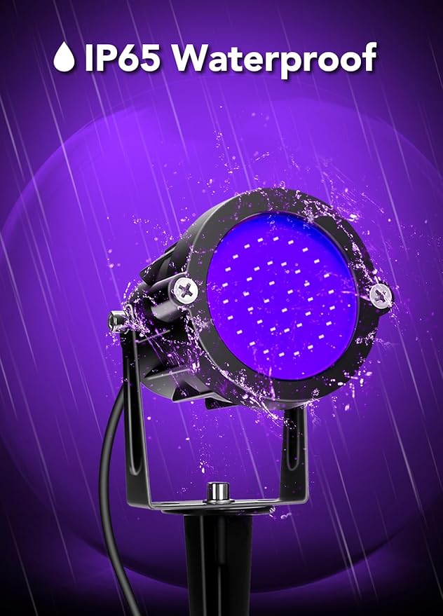 Halloween Spotlights with Purple UV Black Light, 15W Outdoor Stake, 2 Pack