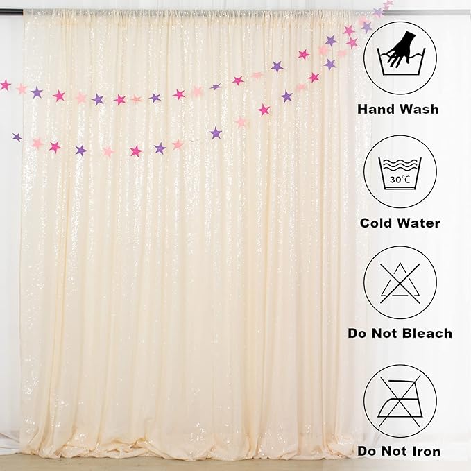 ShiDianYi Sequin Backdrop Ivory 2 Panels 4FTx10FT Backdrop for Photograph Sequin Photo Backdrop for Birthday Sparkle Wedding Backdrop Glitter Backdrop Background