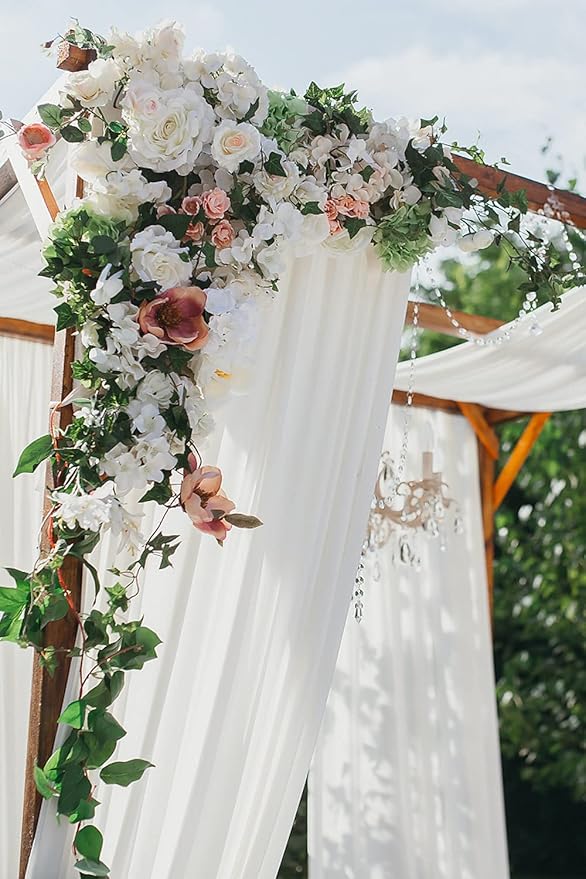 Ivory Wedding Arch Draping Fabric 2 Panels 30'' x 18FT Sheer Chiffon Arch Drapery for Photo Booth Bridal Shower Baby Shower Church Decor Newborn Photography Christening Outdoor Party
