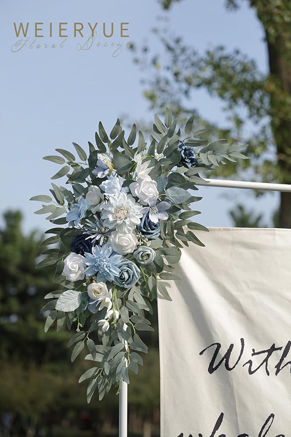 Artificial Flowers Wedding Arch Swags, Blue Silk Floral Kit, Pack of 2
