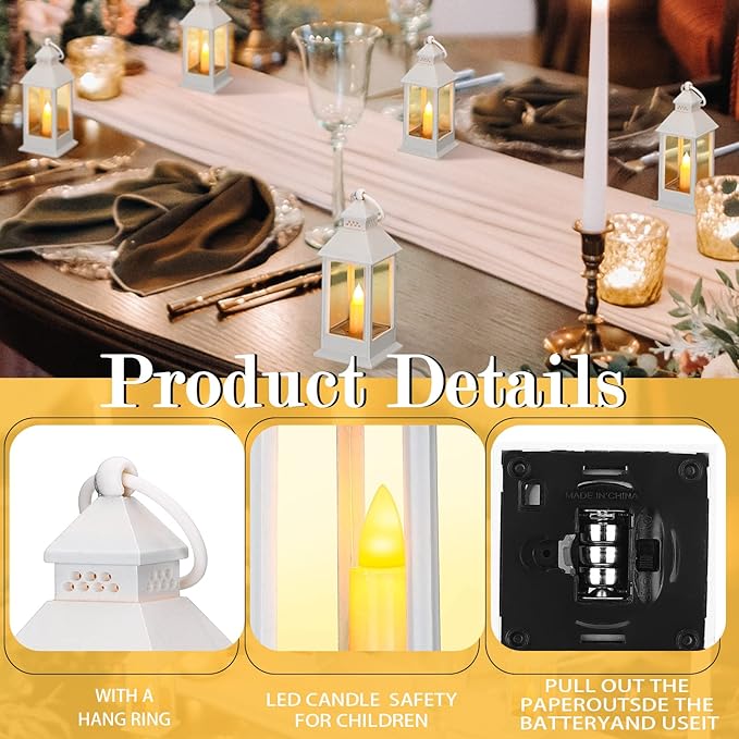 Decorative Candle Lanterns 24 Pack, White Plastic LED Mini, 5.5 Inch