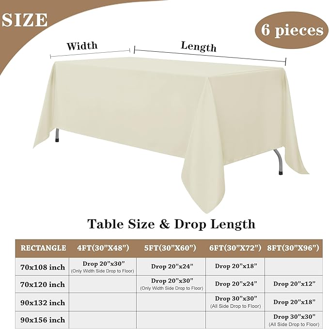 Tablecloths 6 Pack - Ivory Rectangular Stain-Resistant Polyester