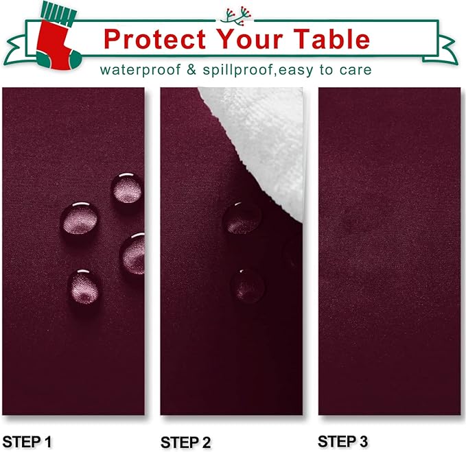 Hiasan Burgundy Square Tablecloth - Waterproof and Spillproof Washable Fabric Table Cloth for Dining Room Kitchen, 70 x 70 Inch