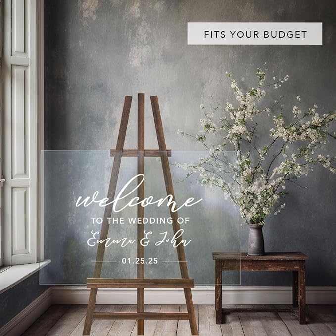Andaz Press Custom Large Wedding Acrylic Sign, 16 x 24 Inches, Welcome, Personalized Sign, Welcome Sign For Modern Wedding Decor Decorations For Reception