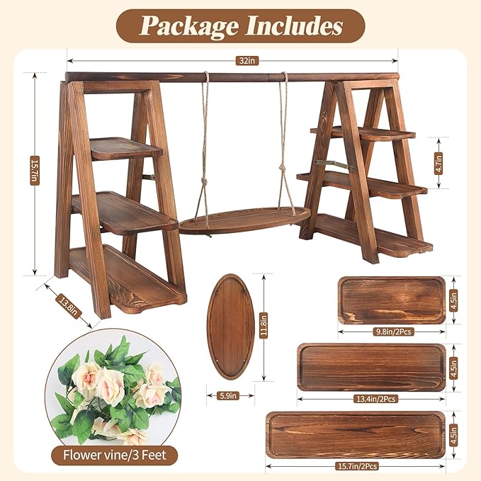 Cupcake Stand, 3-Tier Solid Wood Serving Tray Set with Flower Vine