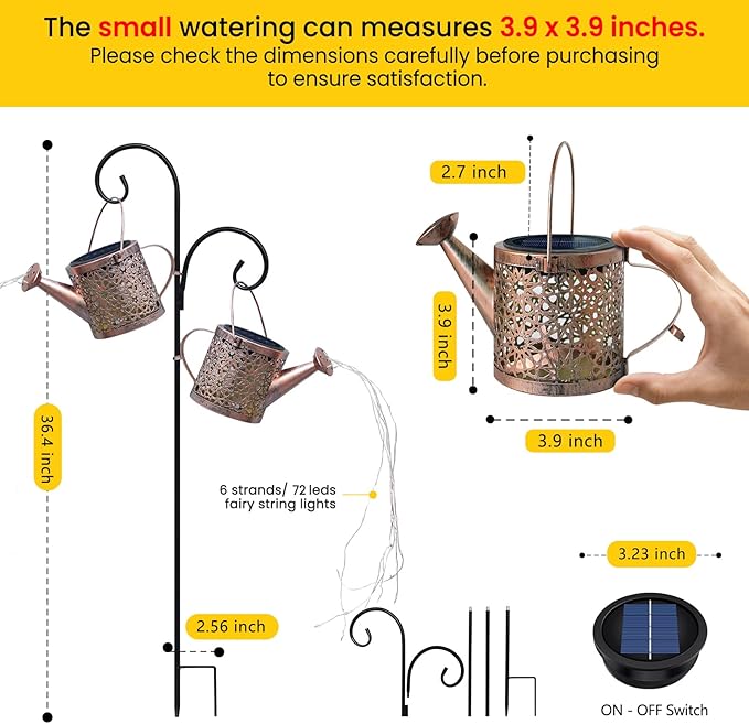 String Lights Solar Watering Can Garden Decor, Warm White Metal