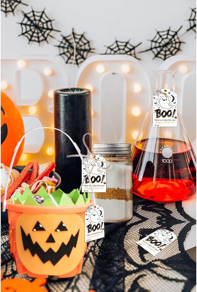 Aukolass 50Pcs Boo Gift Tags, Halloween Treat Tag for Spooky Ghost Party Favor and Gift Wrapping Decoration (Boo)