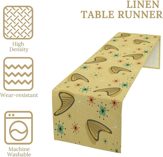 Mid Century Table Runner, Modern Atomic Pattern Absctract Geometric Retro 1950S 1960S Dinner Runner for Home Kitchen Dining Table Decoration, 13x70 Inch