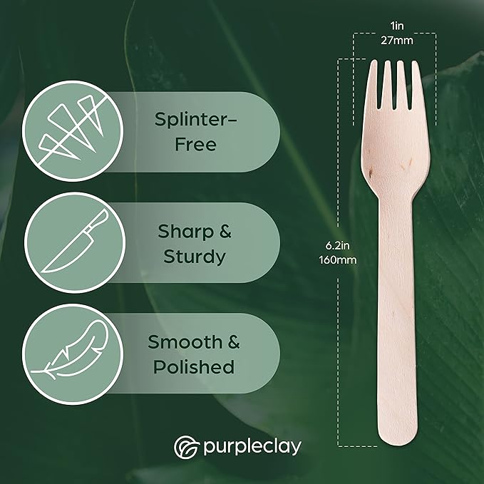 Birch Compostable Disposable Forks, 300 Count, Natural Finish