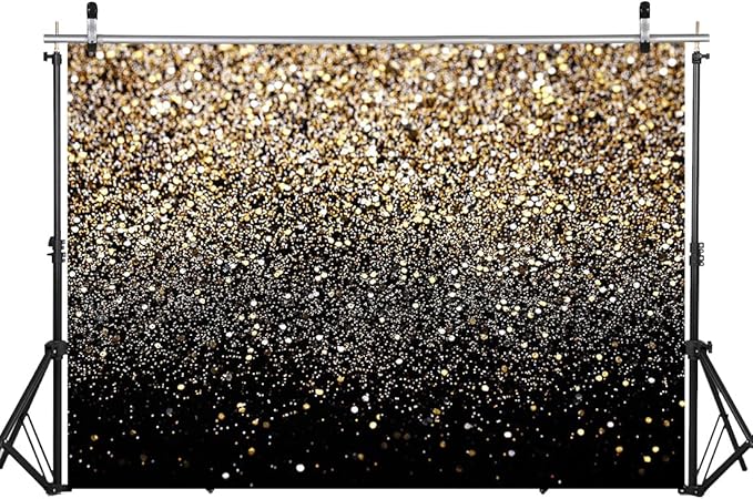 WOLADA Black and Gold Backdrop Golden Glitter Backdrop for Photography Wedding Birthday Baby Shower Party Photo Studio 15x10FT 11176