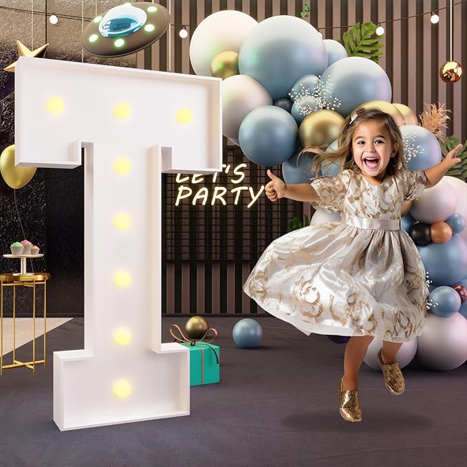 Light Up Marquee Letter T Sign, 3-Foot Foam Board Party Decor
