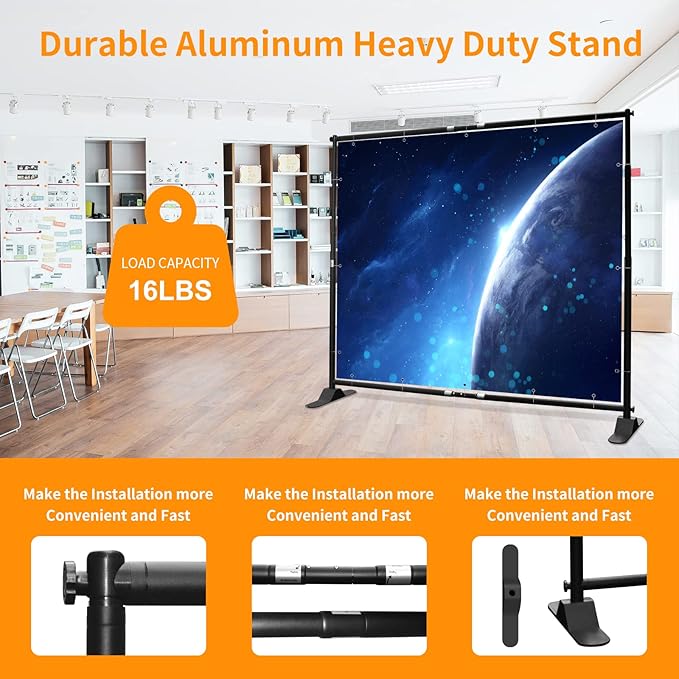 Backdrop Stand, Black Aluminum Telescopic Frame, 3.4-8 ft Height