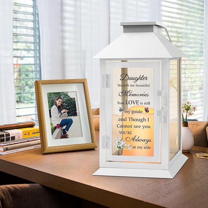 Decorative Candle Lantern, LED Flameless Candle, Metal and Glass, 14.2 Inch