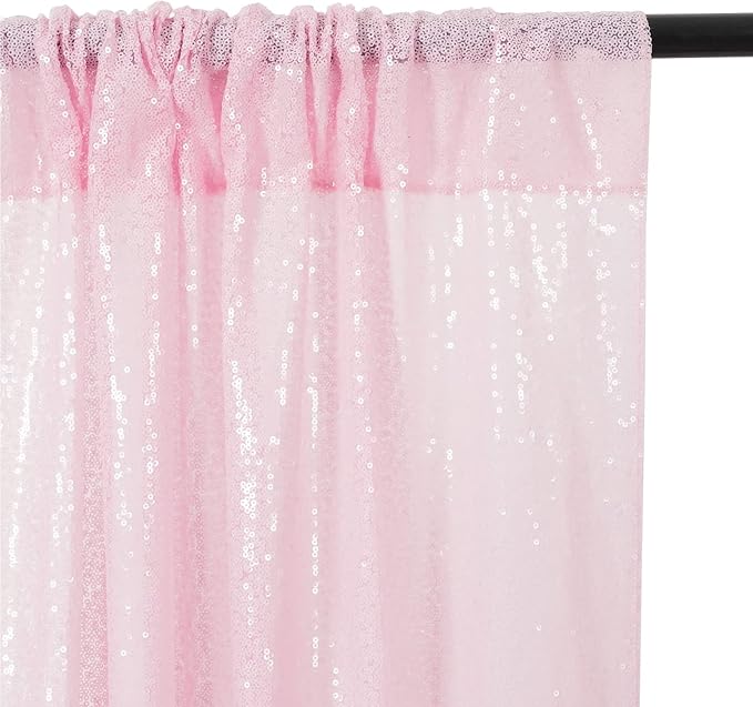 4Pcs 2Ft x 8Ft Pink Sequin Backdrop Curtains, Glitter Photography Background, Sequence Xmas Thanksgiving Backdrop (Pink, 4 pcs-2ftx8ft)