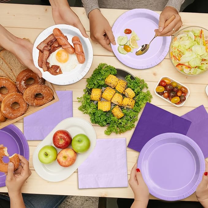Plates and Napkins Party Kit, 150 Pieces, Purple Gradient Paper Tableware