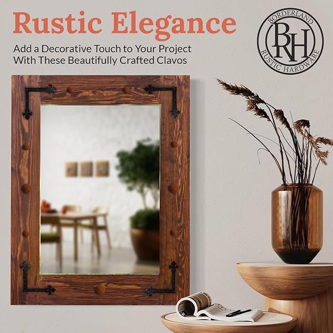 50 Pack 1" Small Round Head Iron Clavos Decorative Nails – Rusted – Handmade Rustic Round Fasteners for Farmhouse Shutter, Faux Wood Beams, Barn Door, Shutters, and Gates – Ornamental Wood Accent
