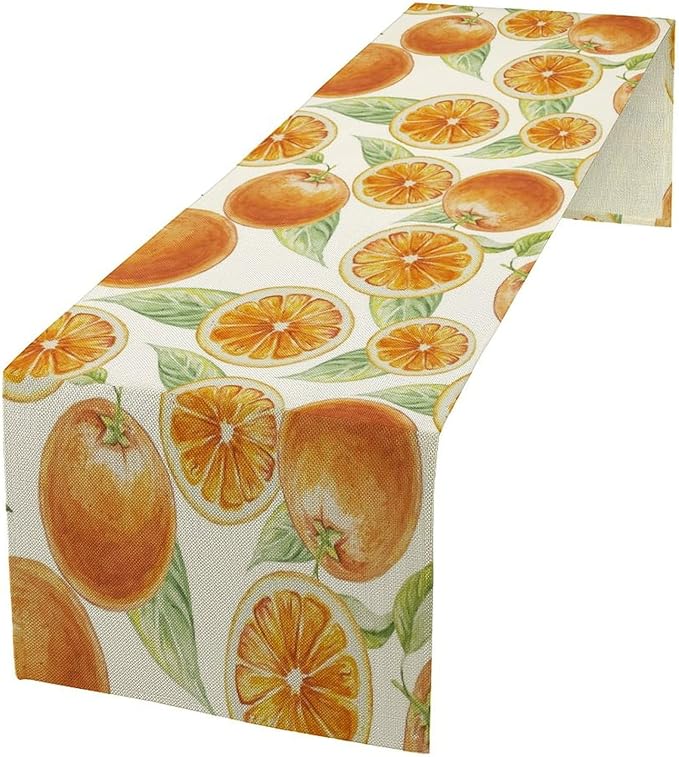 Spring Summer Orange Table Runner Watercolor Sweet Fruit Botanical Print Dinner Runner for Farmhouse Party Holiday Home Kitchen Dining Table Decor 13x90