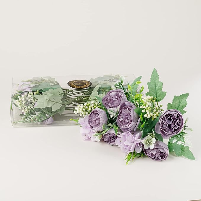 Artificial Flowers Fake Peony Silk Mini Plastic Bridal Flowers for DIY Wedding Bouquets Home Decorations 2 Packs(Light Blue)