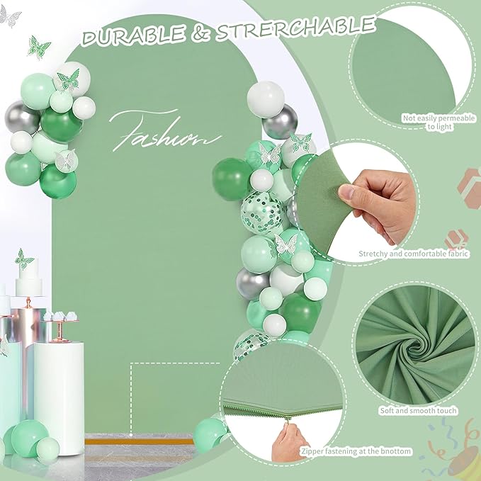 SoarDream Arch Backdrop Cover Sage Green Spandex Fitted 5FT Wedding Arch Covers Balloon Round Top Chiara Arch Backdrop Fabric for Wedding Birthday Party Stage Decoations