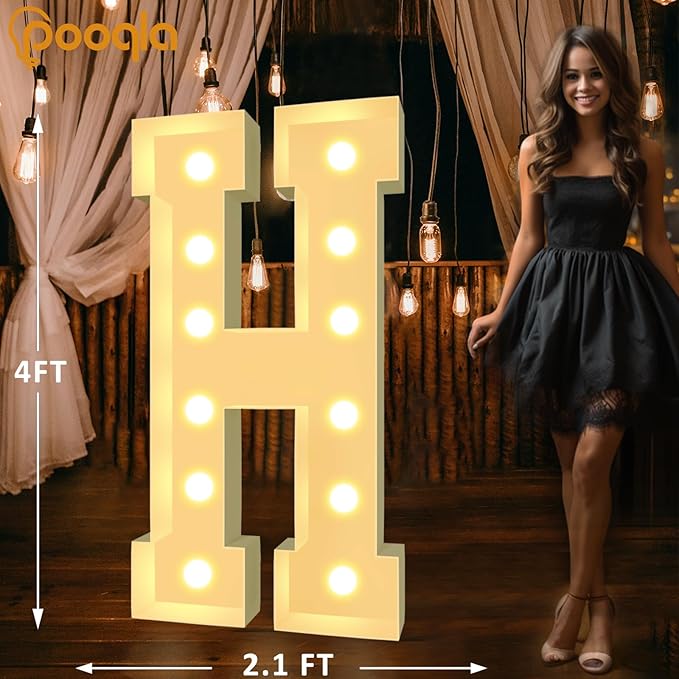Decorations Light Up Marquee Letter H, 4 Ft Free Standing, Warm or Cool White
