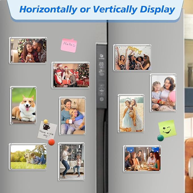 4 Pack Magnetic Picture Frames for Refrigerator 4x6, Acrylic Fridge Magnet Frame, Stylish Clear Framless Photo Frame for Home, Office, School Locker Display