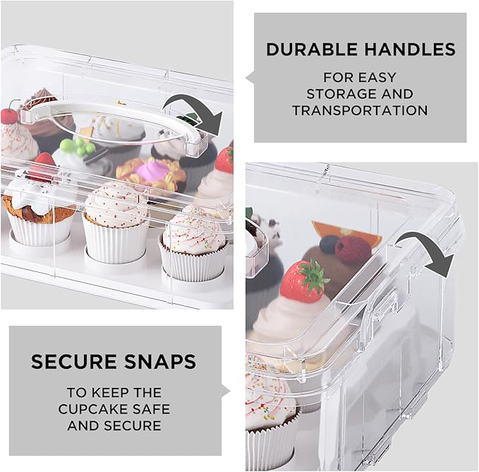 Cupcake Carrier with Lid and Handle,Cookie, Cake, Cupcake and Brownie Storage Carrier, Holds 12 Standard Cupcakes