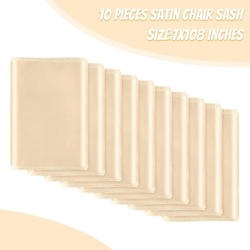 10 PCS Satin Chair Sashes Bows Universal Chair Ribbon Ties Back Sash for Wedding Party Reception Events Banquets Hotel Event Chair Cover Decoration (Champagne 7x108 inch)