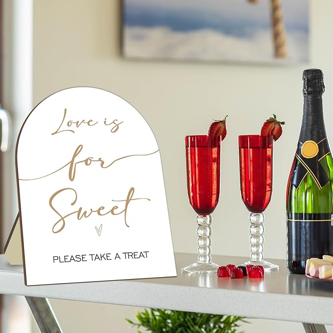Bridal Shower Decor Supplies, Love is Sweet Please Take A Treat Sign, Love is Sweet Wooden Sign with Stand, Wedding Sign Bridal Shower Favors for Guests, Bridal Shower Party Supplies 9 * 11IN