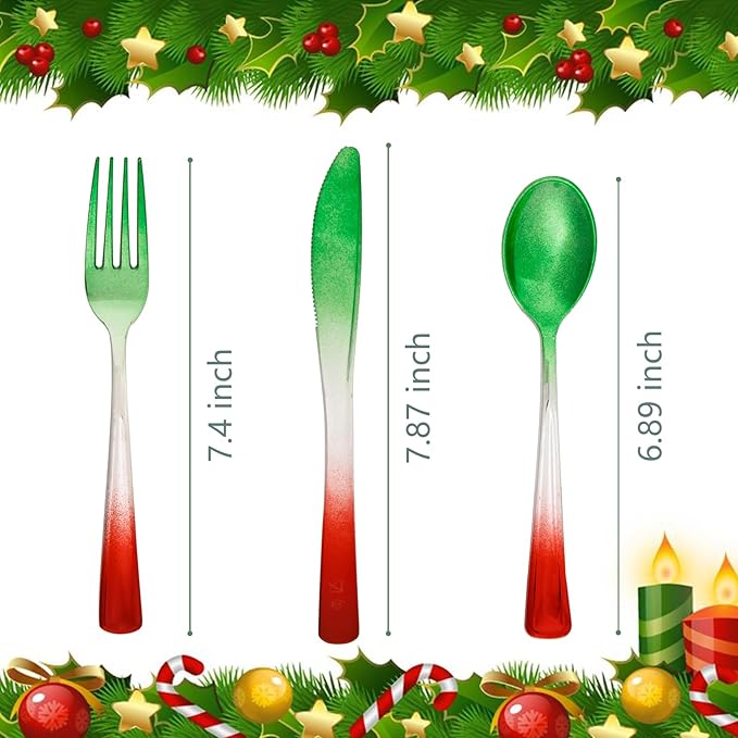 Plastic Forks Christmas Party Cutlery Set, 120 Count, Heavy Duty