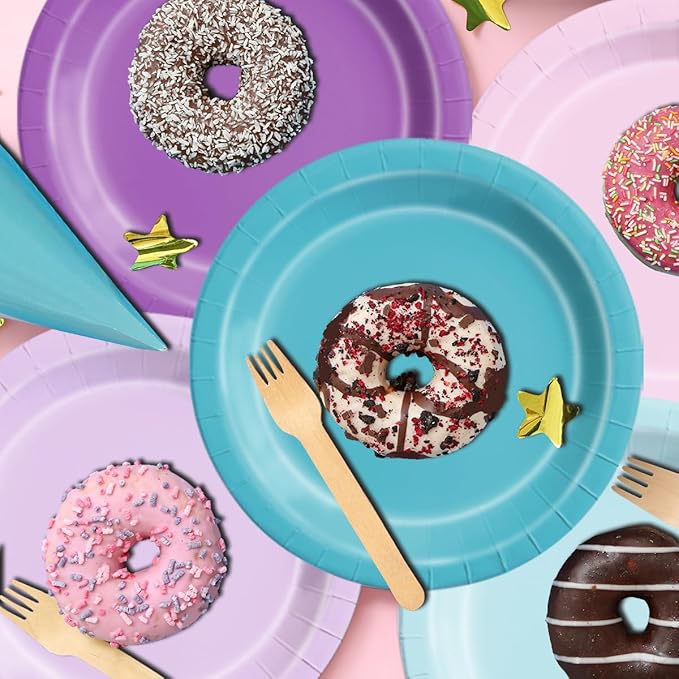 Party Pack Mermaid Paper Plates and Napkins, 150 Pieces in Pink Blue Purple